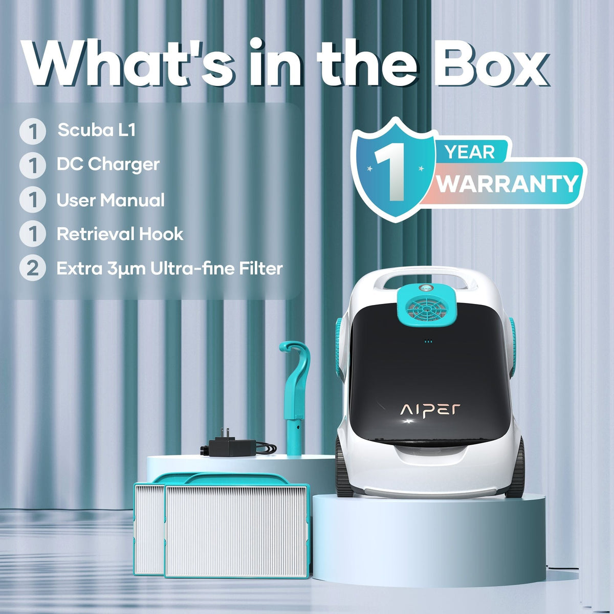 Scuba L1 Cordless Robotic Pool Cleaner, Tri-Motor, Advanced Filtration & Quick Drain, Ideal for Above-Ground Pools up to 1,100-sq.ft. D8I8 - product image 5