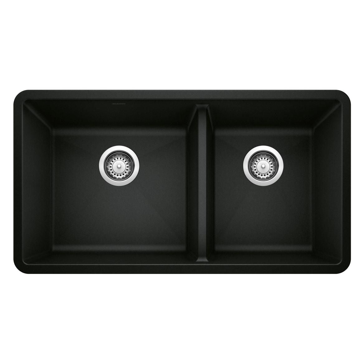 Precis SILGRANIT 33-in 60/40 Double Bowl Undermount Kitchen Sink, Coal Black D8M2 - product image 1