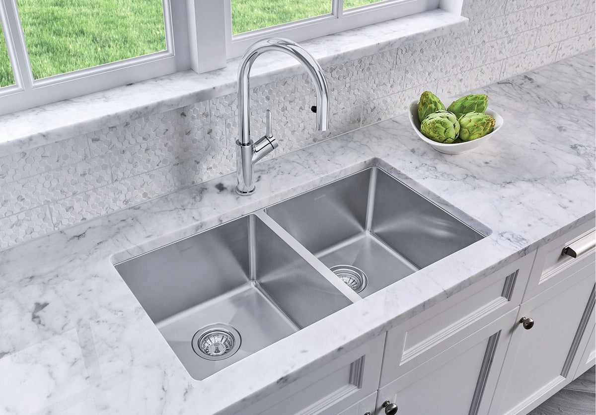 Quatrus R15 32-in 50/50 Double Bowl Undermount Stainless Steel Kitchen Sink W5D3 - product image 2