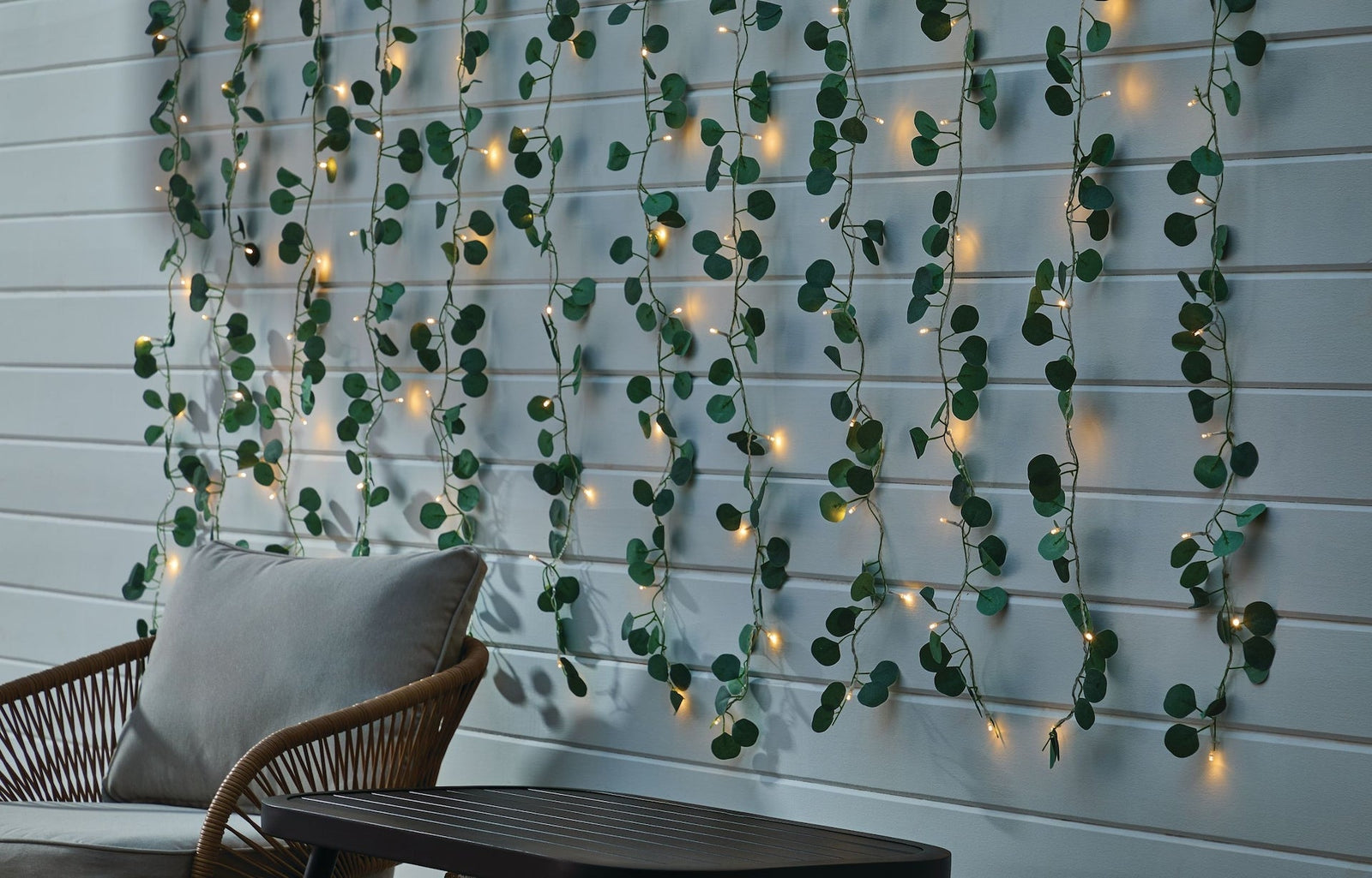 Outdoor 12-Strand Warm White LED Curtain String Lights with Eucalyptus Leaves, 11.48-ft O5D8 - product image 3