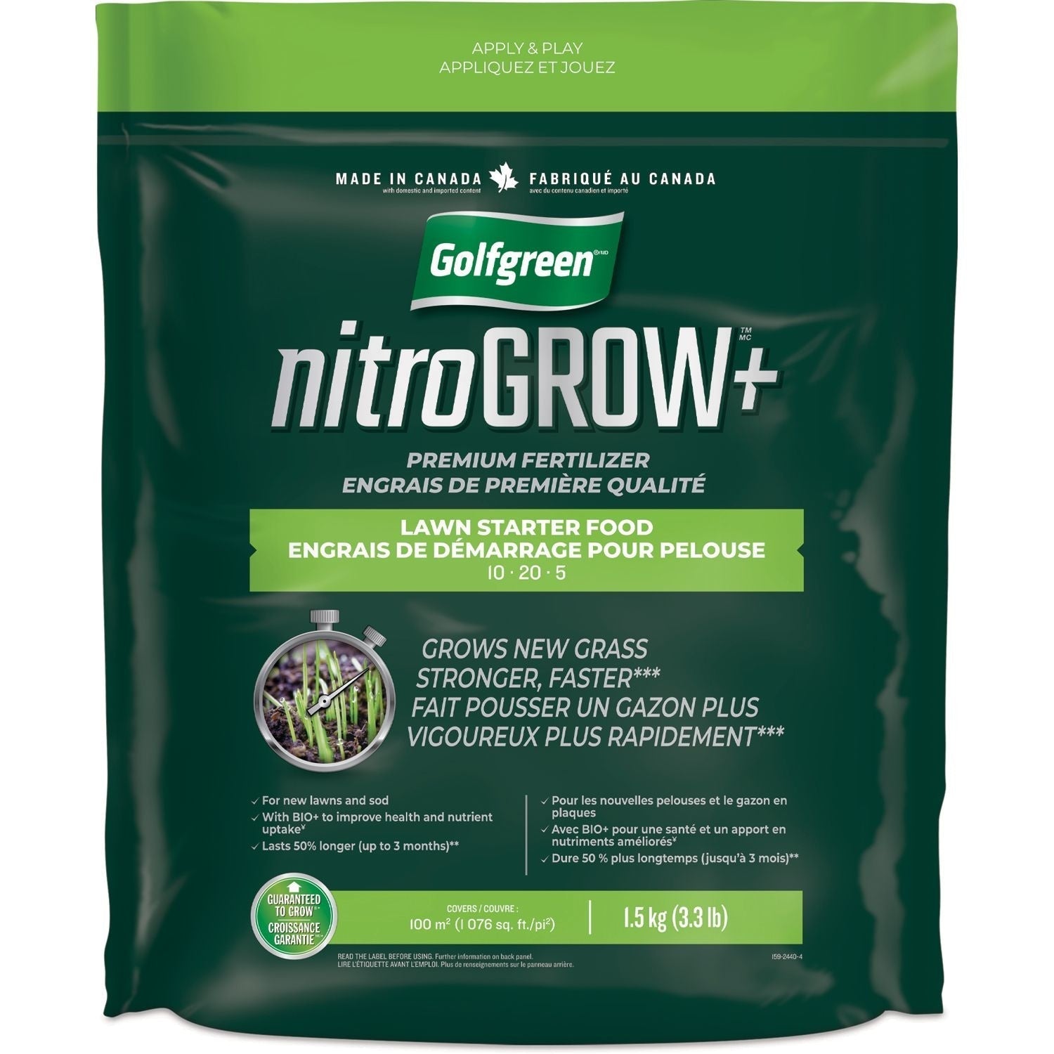 Nitrogrow+ Lawn Starter Premium Fertilizer,10-20-05, 1.5-kg D9B2 - product image 1