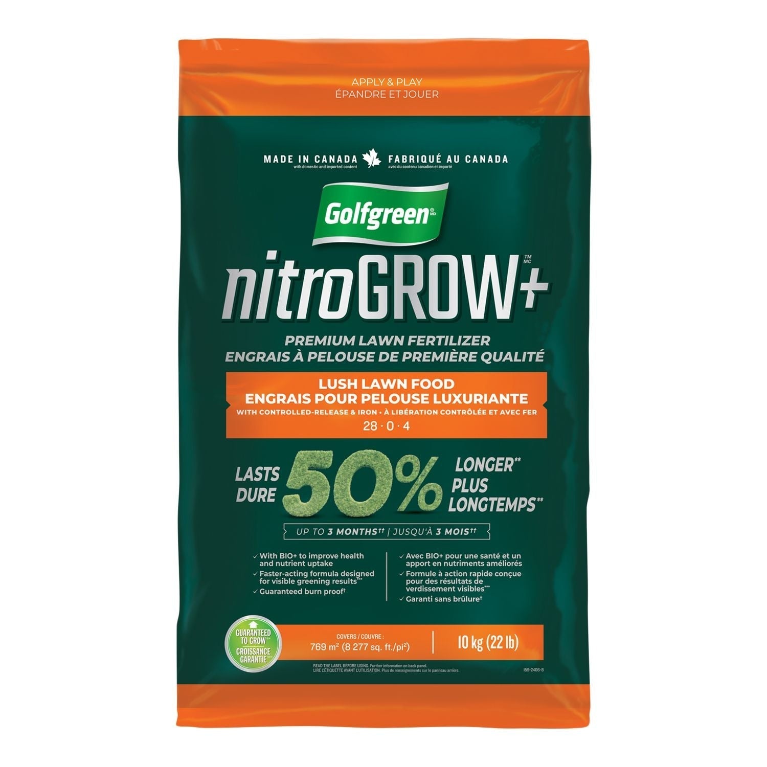 Nitrogrow+ Premium Nitrogen Enriched Lush Lawn Fertilizer, 28-0-4, 10kg R5D2 - product image 1