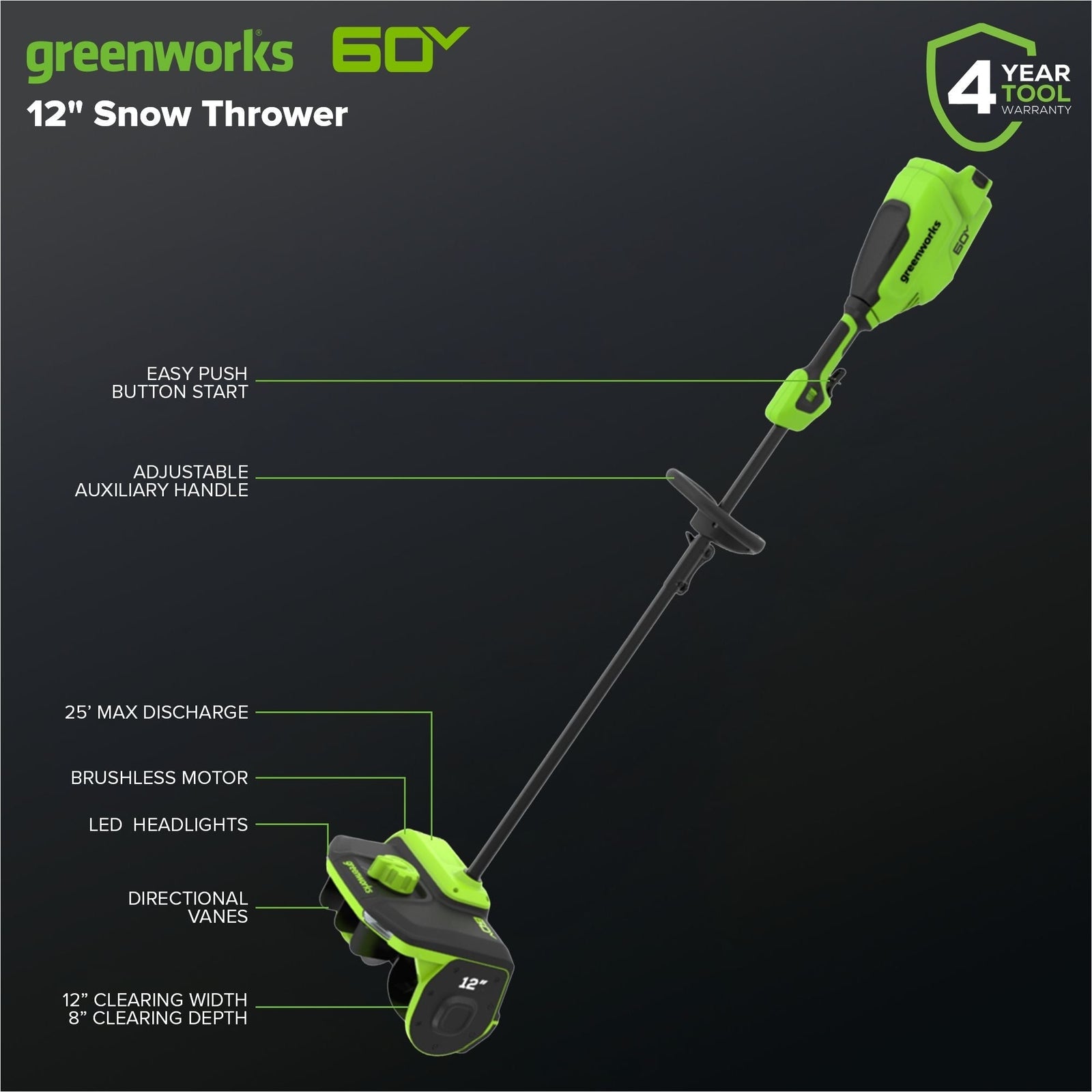 60V Snow Shovel with Directional Vanes, 12-in (Tool Only) F8O5 - product image 4