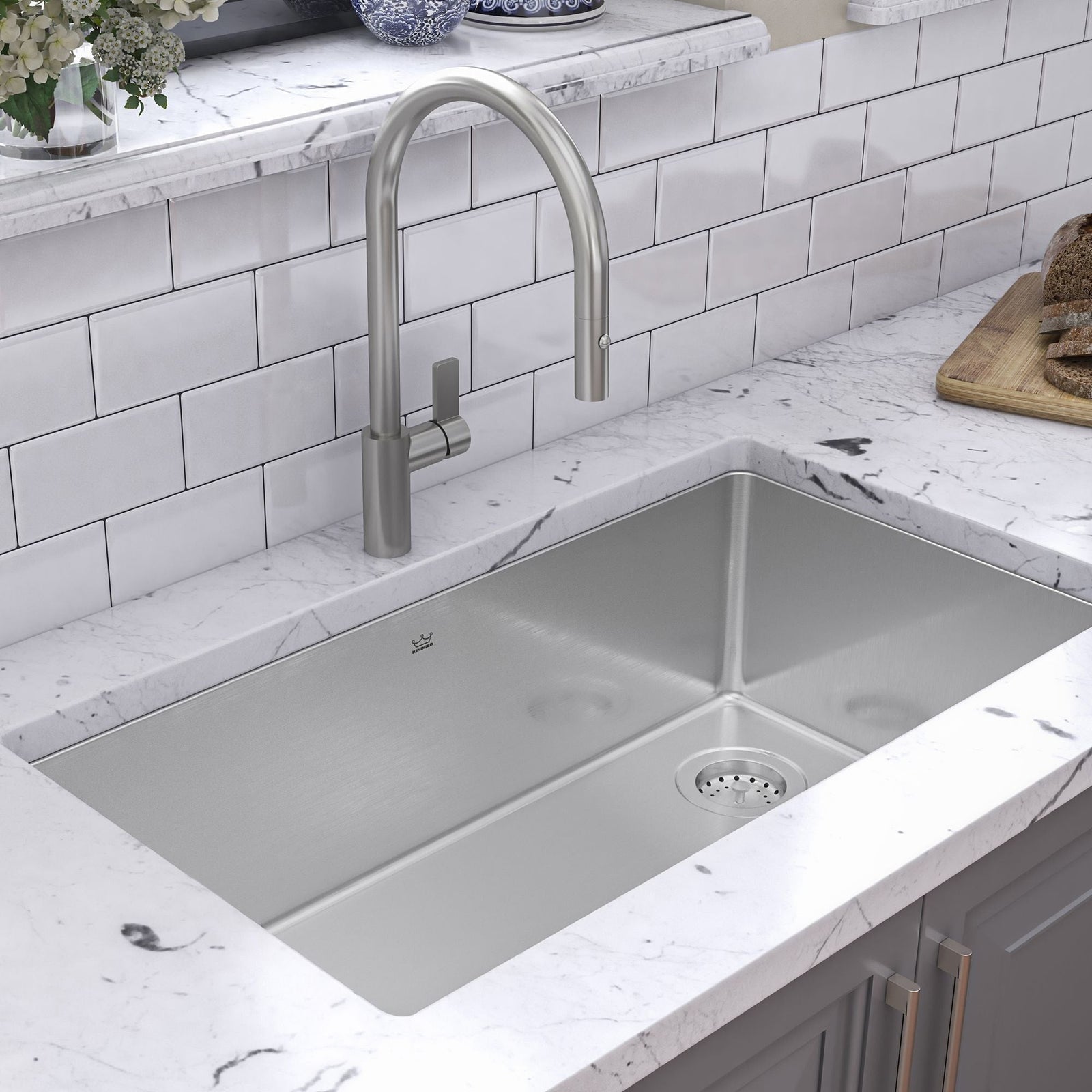 Brookmore Undermount Single Bowl Off Set Waste Kitchen Sink, 32.5-in x 18.1-in x 9-in, Stainless Steel X9Y5 - product image 3