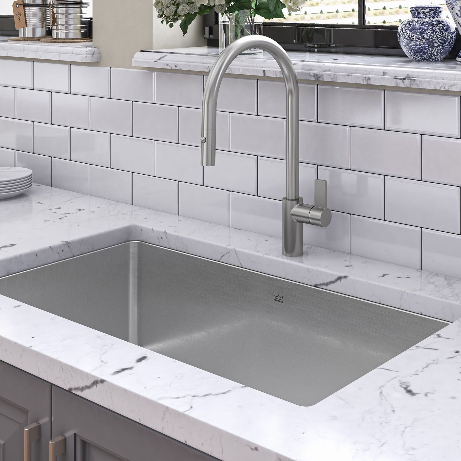 Brookmore Undermount Single Bowl Off Set Waste Kitchen Sink, 32.5-in x 18.1-in x 9-in, Stainless Steel X9Y5 - product image 4