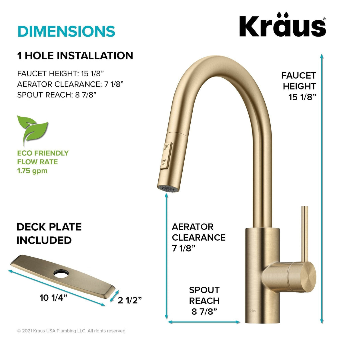 Oletto Pull-Down Single Handle Kitchen Faucet with QuickDock Top Mount Installation Assembly, Spot Free Antique Champagne Bronze W4F1 - product image 6