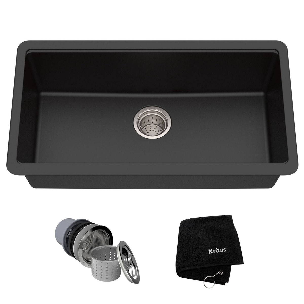 Quarza Undermount Granite Single Bowl Kitchen Sink, Black Onyx, 31x17x9-in A0U5 - product image 1