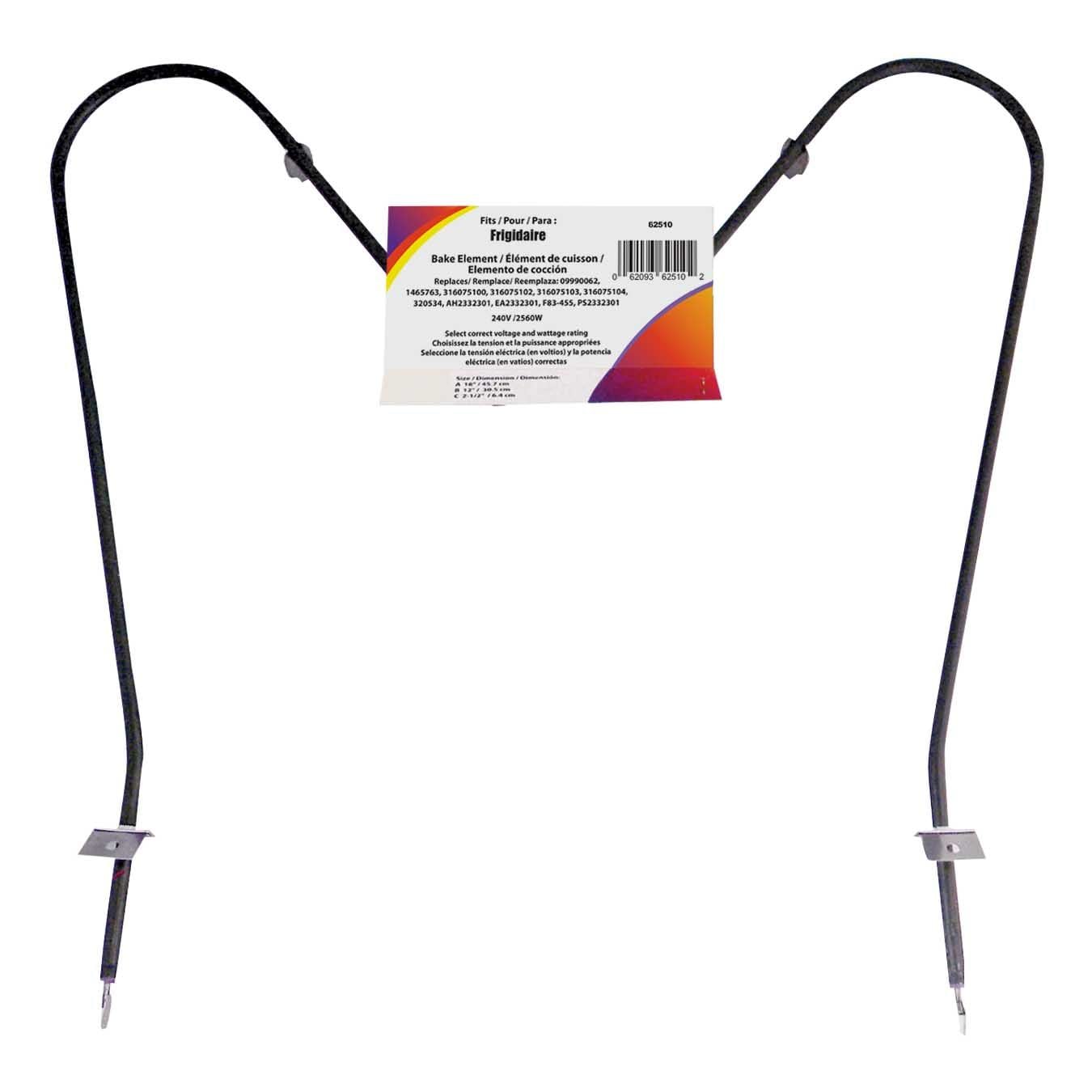 62510/2 Frigidaire Oven/Bake Element with Straight Spade Connector, 2360W, 30-in K7Y5 - product image 1
