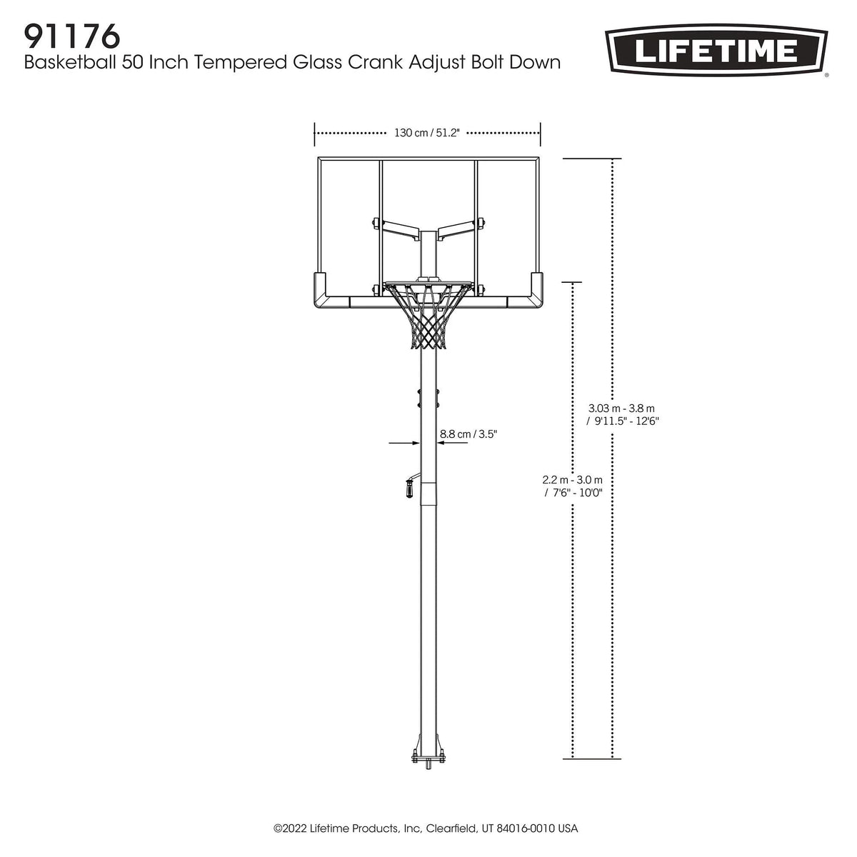 In-Ground Crank Adjust Bolt Down Outdoor Basketball Hoop, 50-in A5G9 - product image 5