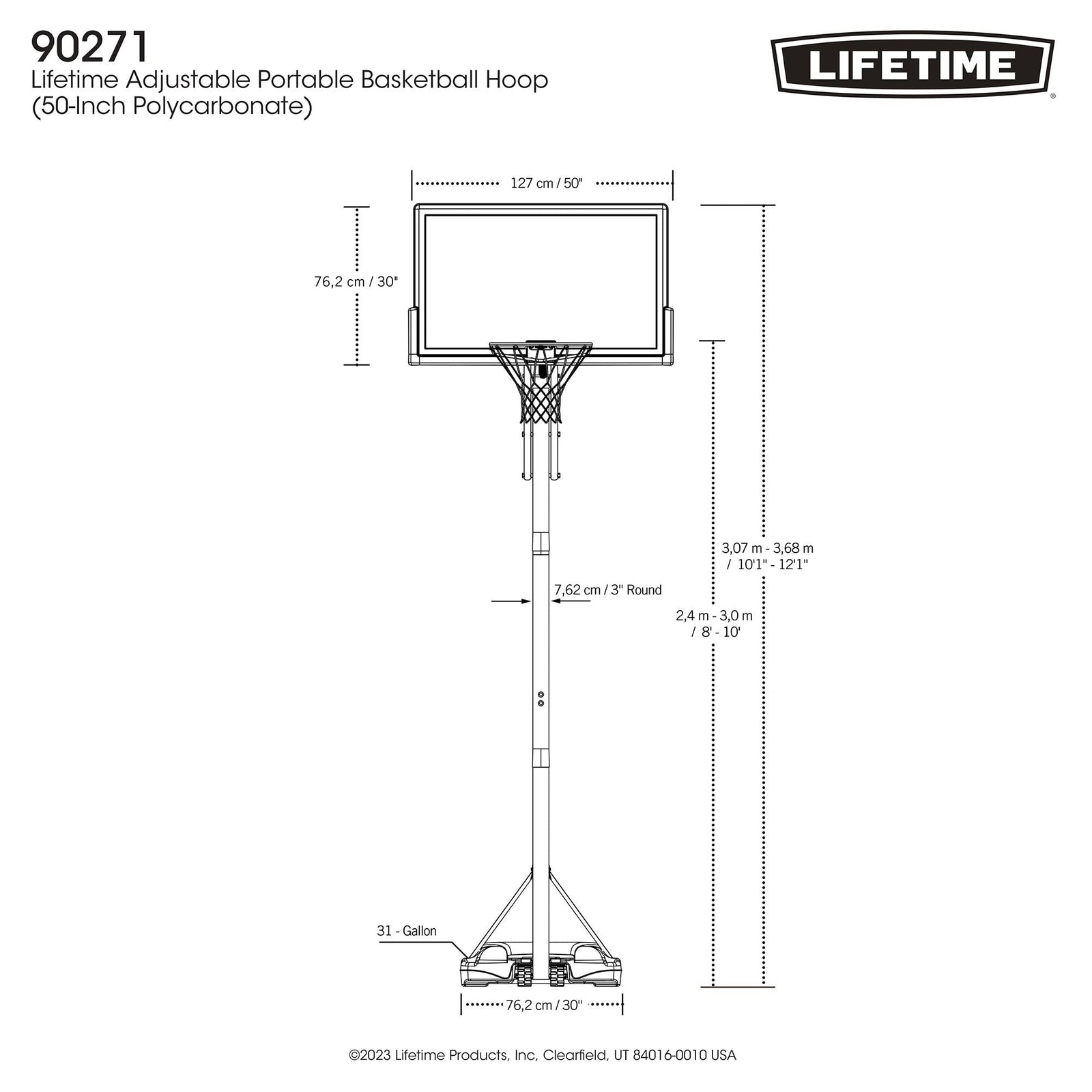 Portable Adjustable Basketball Backboard, Hoop & Net System, 50-in F0W4 - product image 2