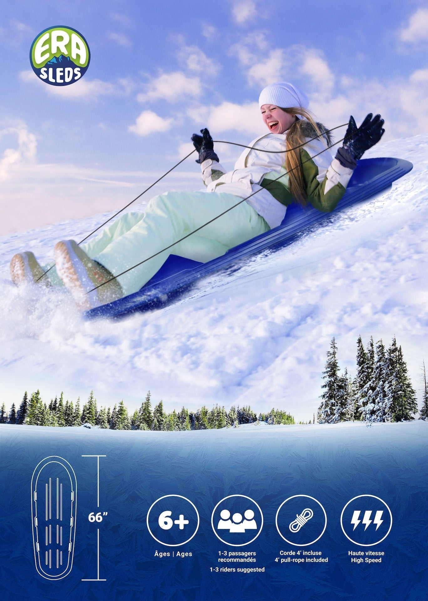 Kids' Large 3-Person Lightweight Plastic Winter Snow Sled/Toboggan M2I8 - product image 4