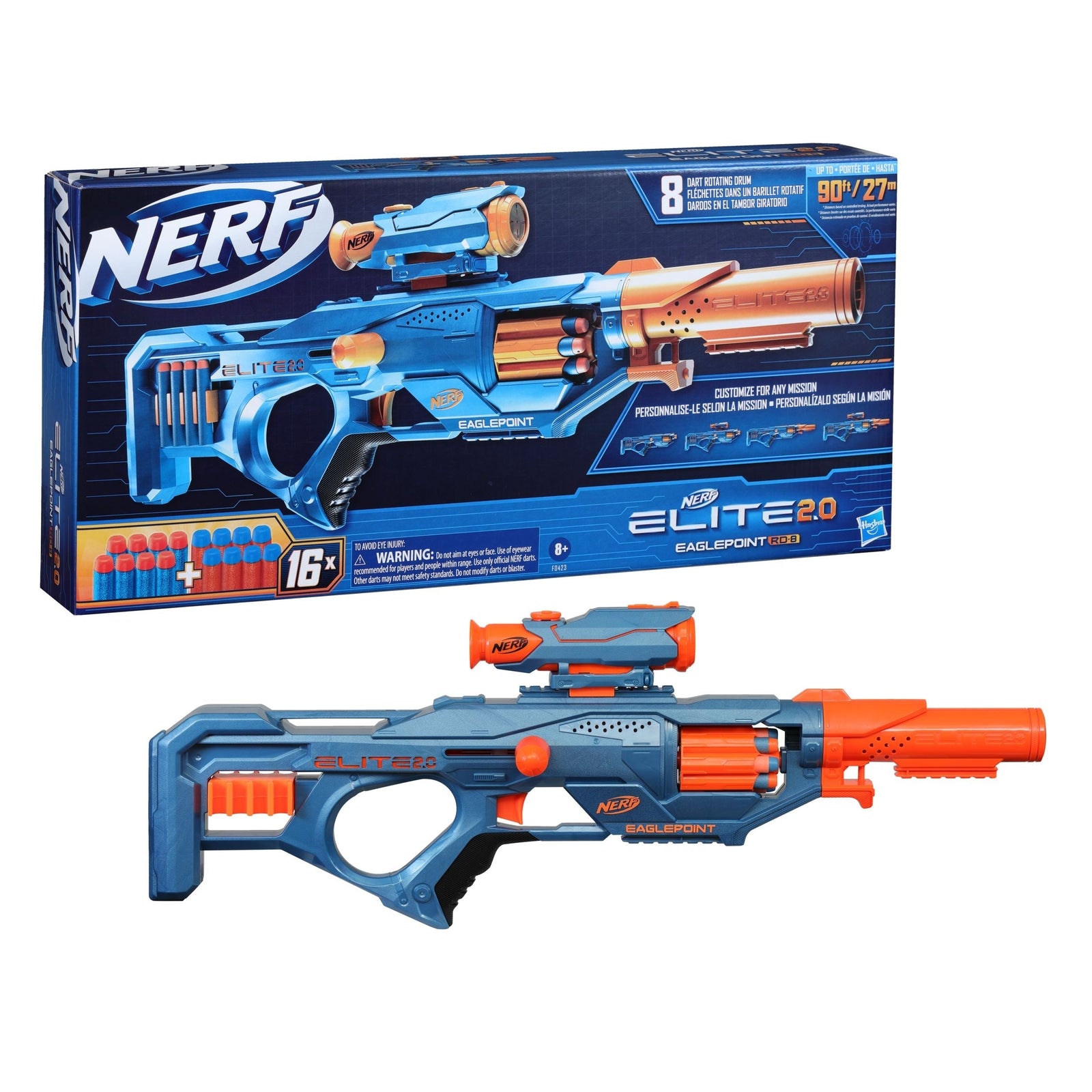 Elite 2.0 Eaglepoint RD-8 Blaster, 8-Dart Drum, Detachable Scope and Barrel, 16 Darts, Ages 8+ S8A2 - product image 1