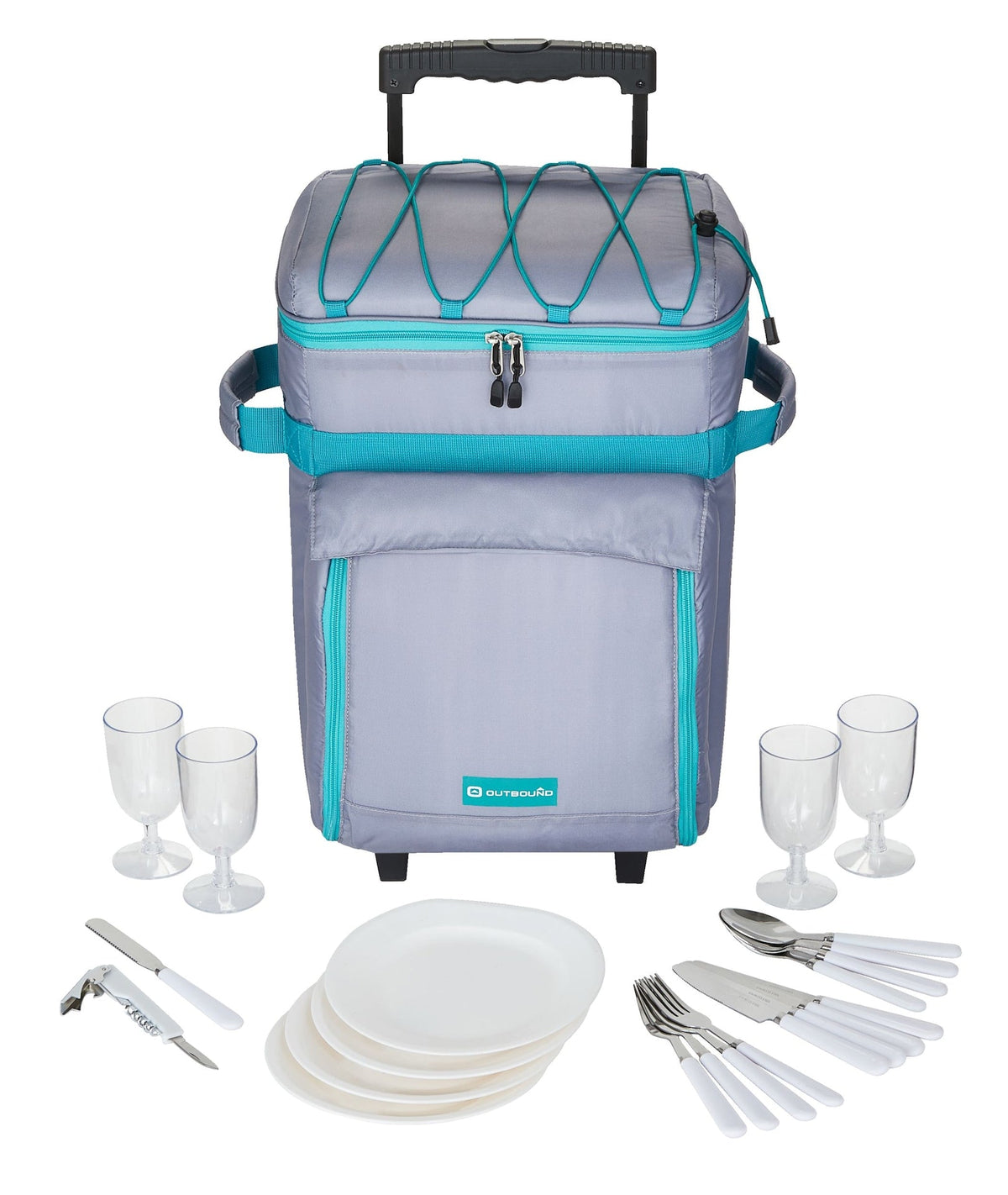 Wheeled Picnic Cooler with 21-Piece Cutlery/Plate Set, 18-Can Y2U1 - product image 1