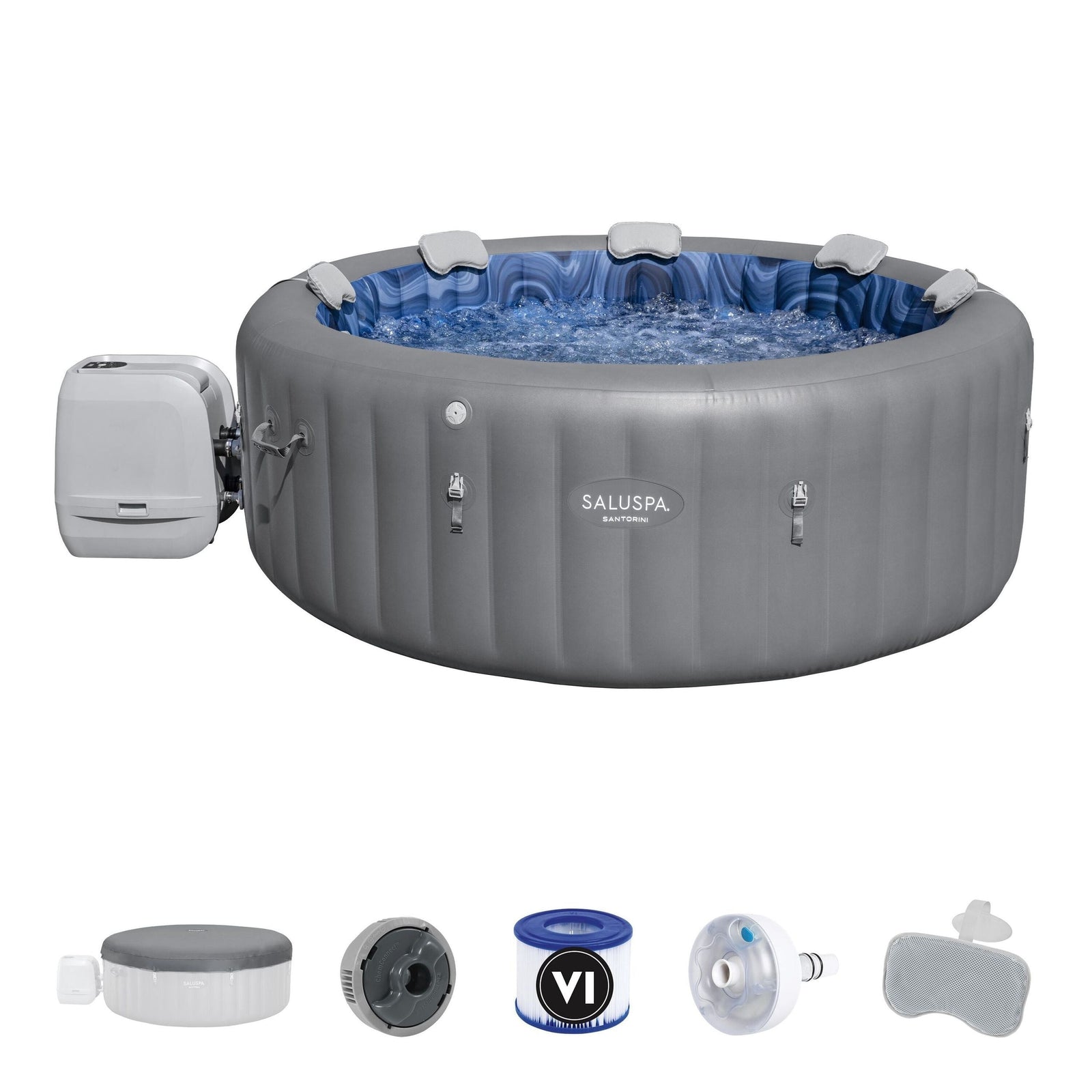 Spa Santorini Grey 7-Person Luxe HydroJet Pro Round Smart Spa, 85-in x 31.5-in P7N0 - product image 3