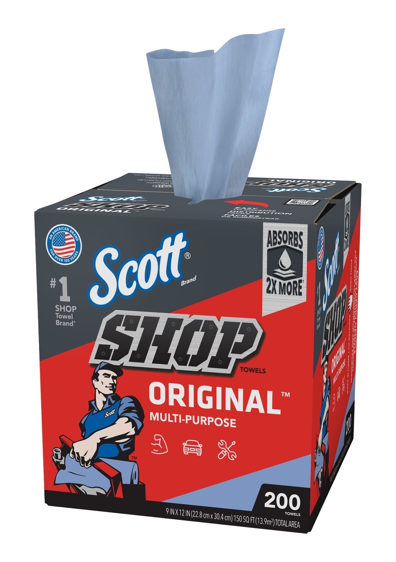 Multi-Purpose Shop Paper Towels, 9 x 12-in, Blue, 200-pk F3S0 - product image 1