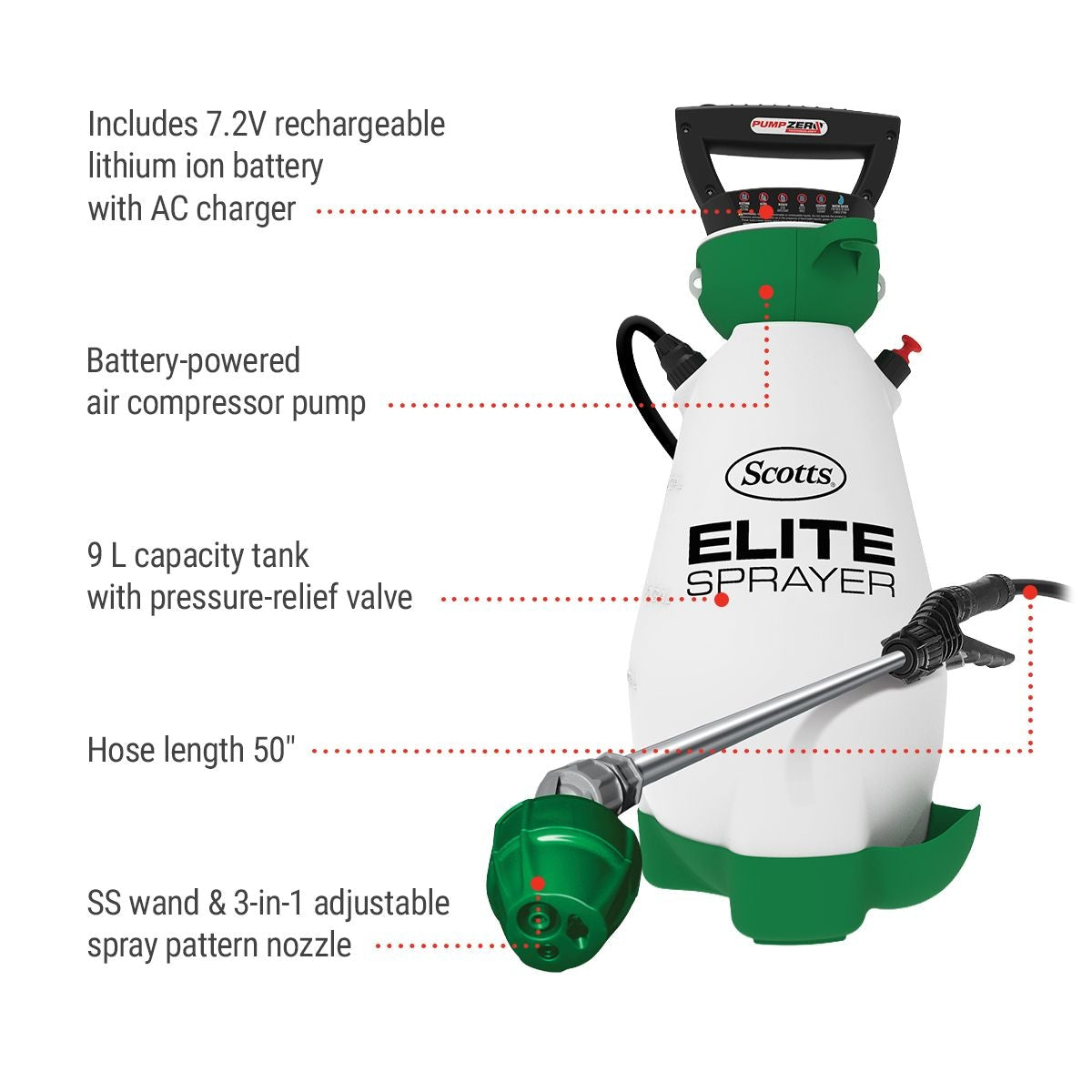 Elite 7V Lithium-Ion Battery Powered Garden Pump Sprayer, 9.09-L P9F1 - product image 2