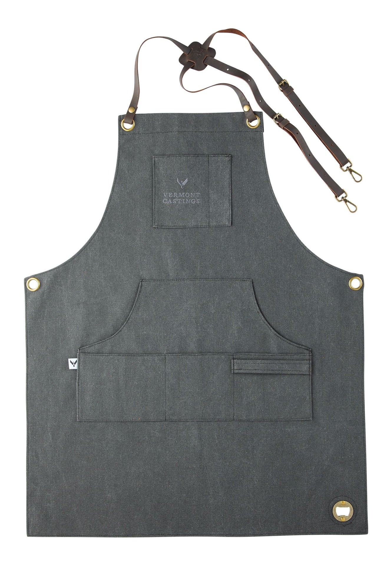 Adjustable Canvas & Leather BBQ Grilling Apron with Pockets, Grey G4V1 - product image 1