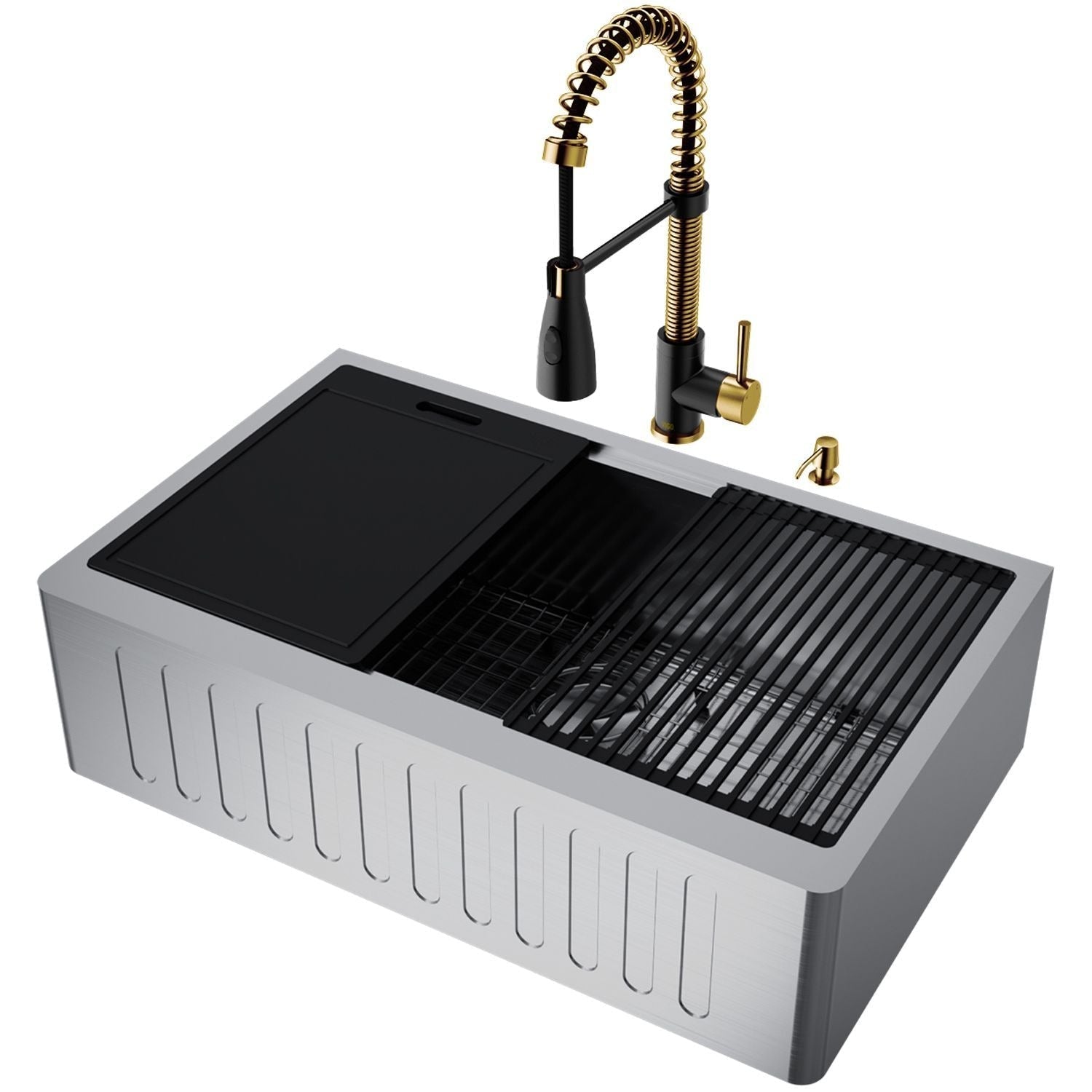 Oxford 33-in Single-Bowl Gold/Black Farmhouse Sink with Brant Faucet O1K9 - product image 1