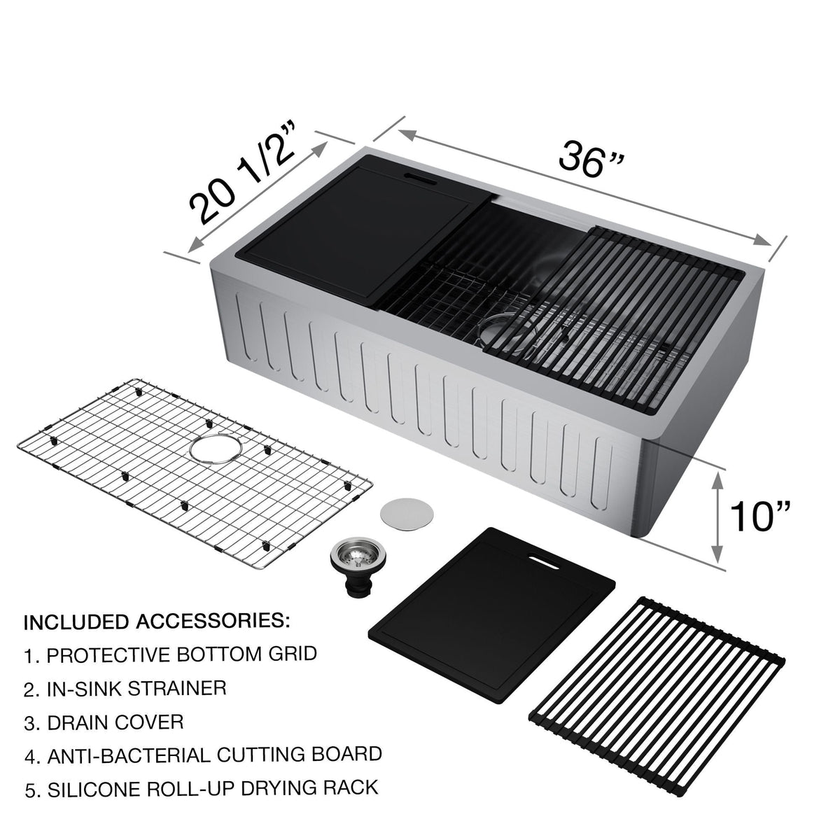 Oxford Single Farmhouse Kitchen Sink, 36-in x 21-in T2J2 - product image 3