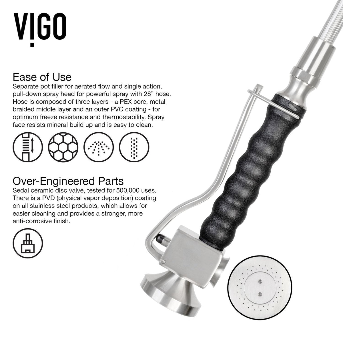 Zurich Single Handle Pull Down Spray Kitchen Faucet, Stainless Steel E6H6 - product image 5