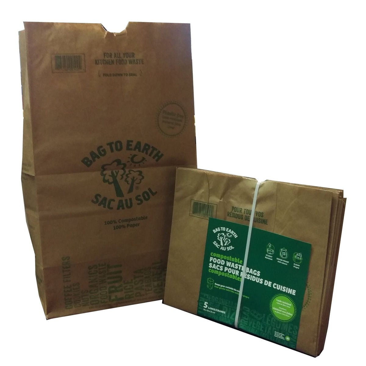 Bag to Earth Large Organic Compostable and Biodegradable Food Waste Bags, 5-pk, 45-L B5H3 - product image 1
