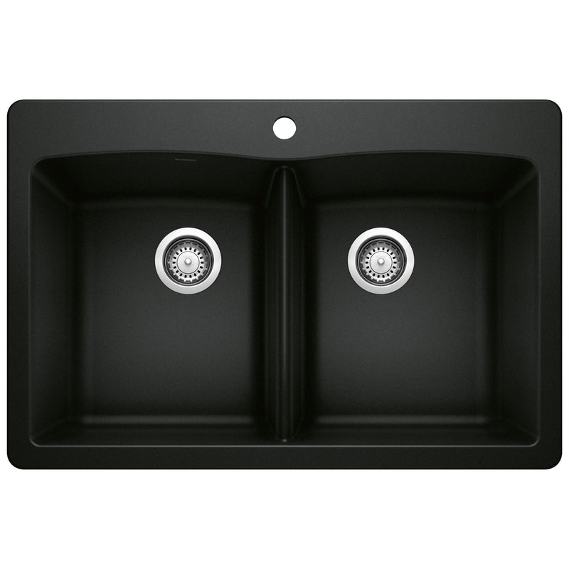 50/50 Double Bowl Dual Mount Kitchen Sink, Black, 33-in N3C1