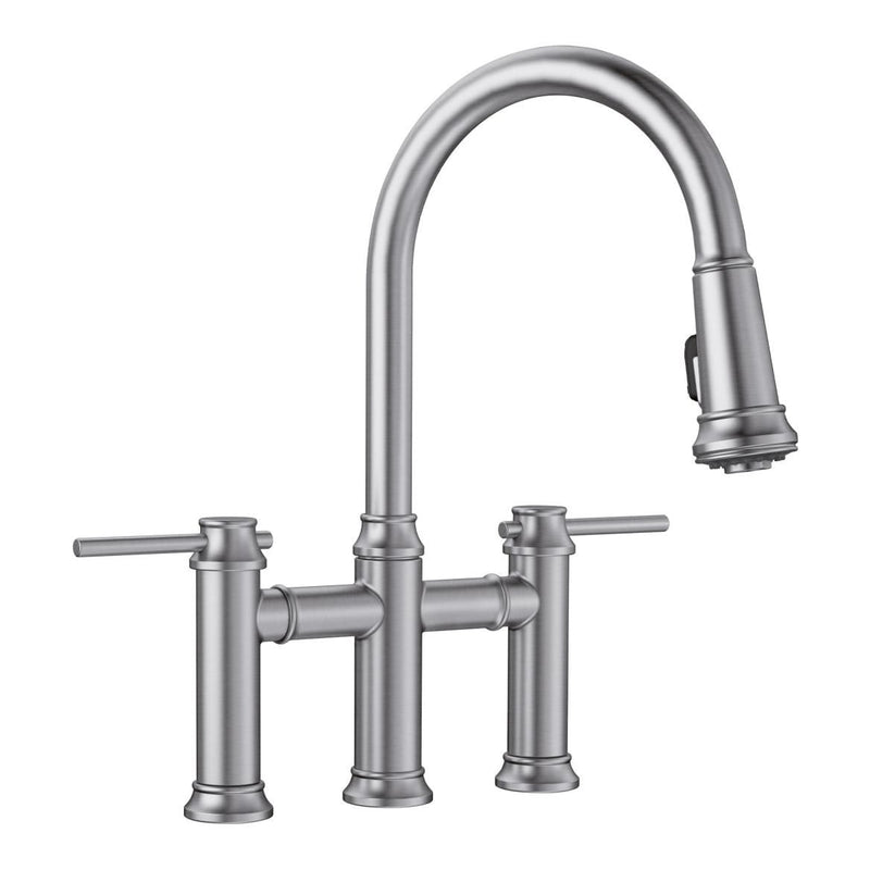 Empressa Pull-Down Dual-Spray Bridge Faucet, PVD Steel Y8I0