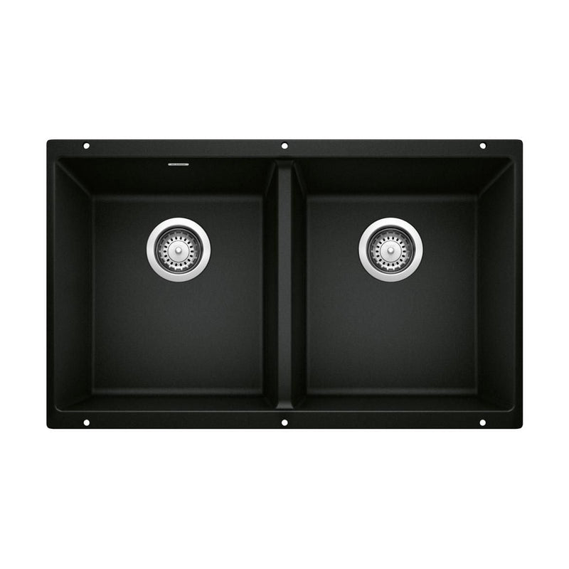 Precis SILGRANIT 29-in 50/50 Double Bowl Undermount Kitchen Sink, Coal Black T8R2