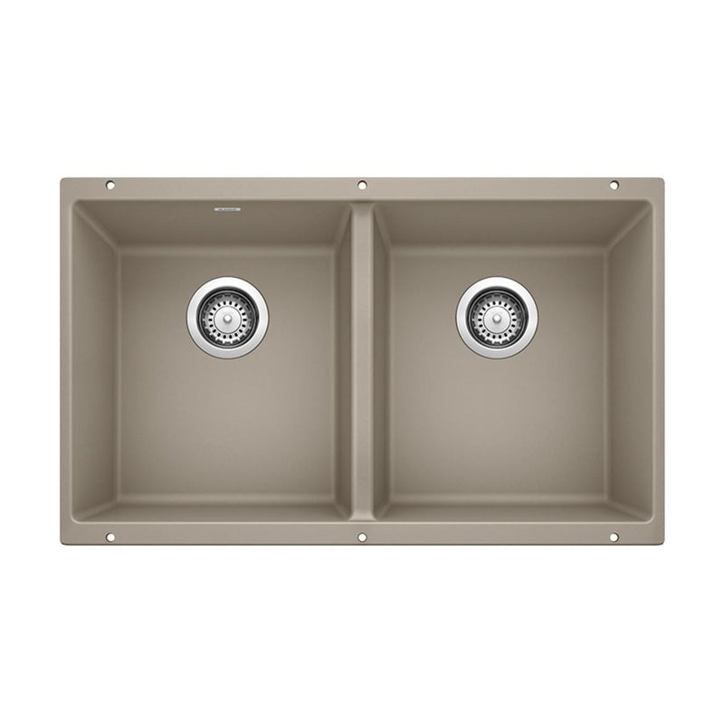 Precis SILGRANIT 29-in 50/50 Double Bowl Undermount Kitchen Sink, Truffle C1P0