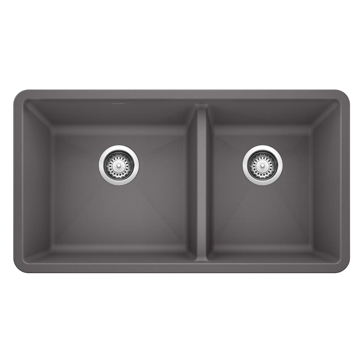 Precis SILGRANIT 33-in 60/40 Double Bowl Undermount Kitchen Sink, Cinder I8P7 - product image 1