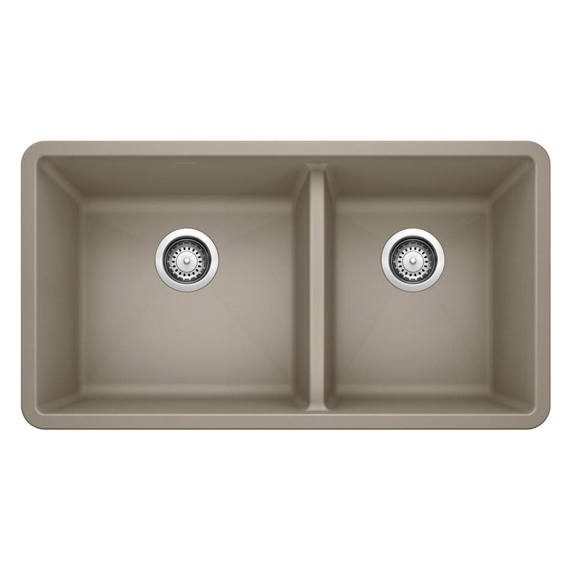Precis SILGRANIT 33-in 60/40 Double Bowl Undermount Kitchen Sink, Truffle A7G5