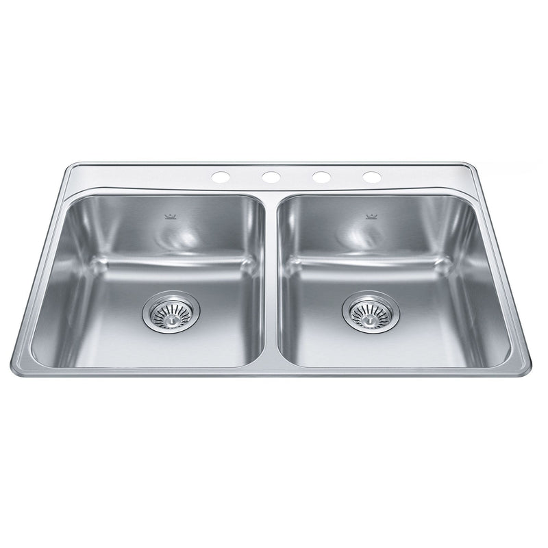 Drop-In Double 4-Hole Stainless Steel Sink, 33x22-in V8S7