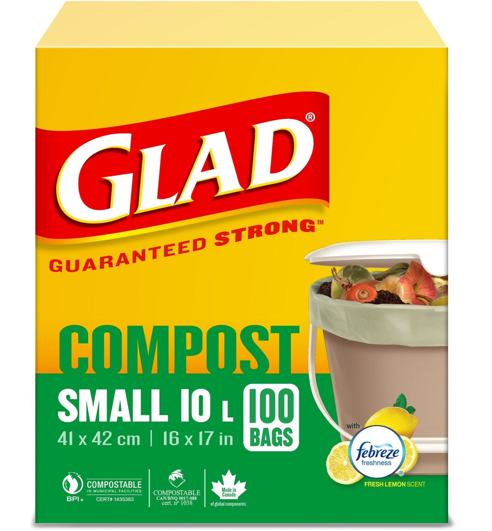 Small 100% Compostable Febreze Lemon Scented Food Waste Bags, 100-pk, 10-L L7O0 - product image 1