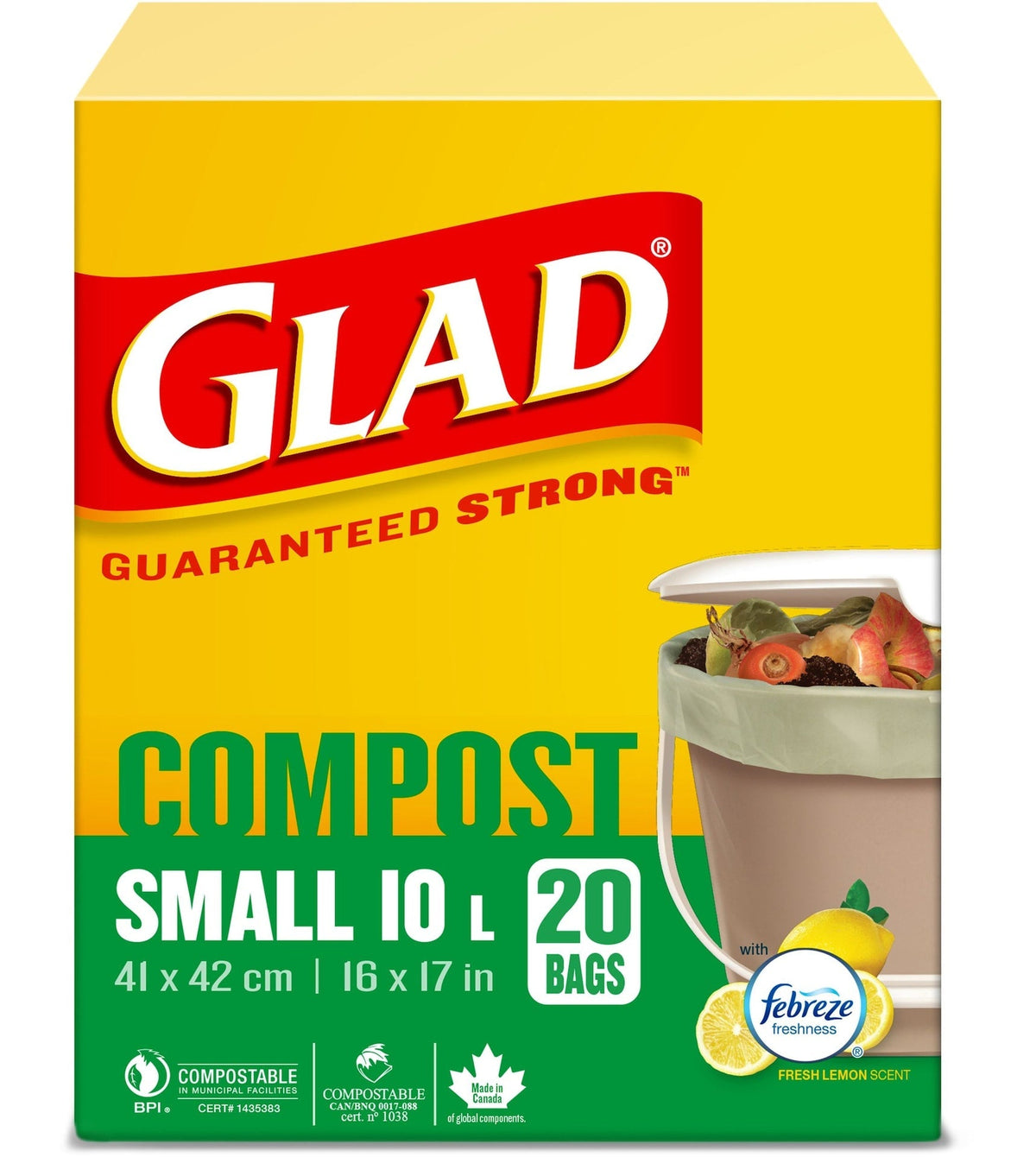 Small 100% Compostable Febreze Lemon Scented Food Waste Bags, 20-pk, 10-L B9F4 - product image 1