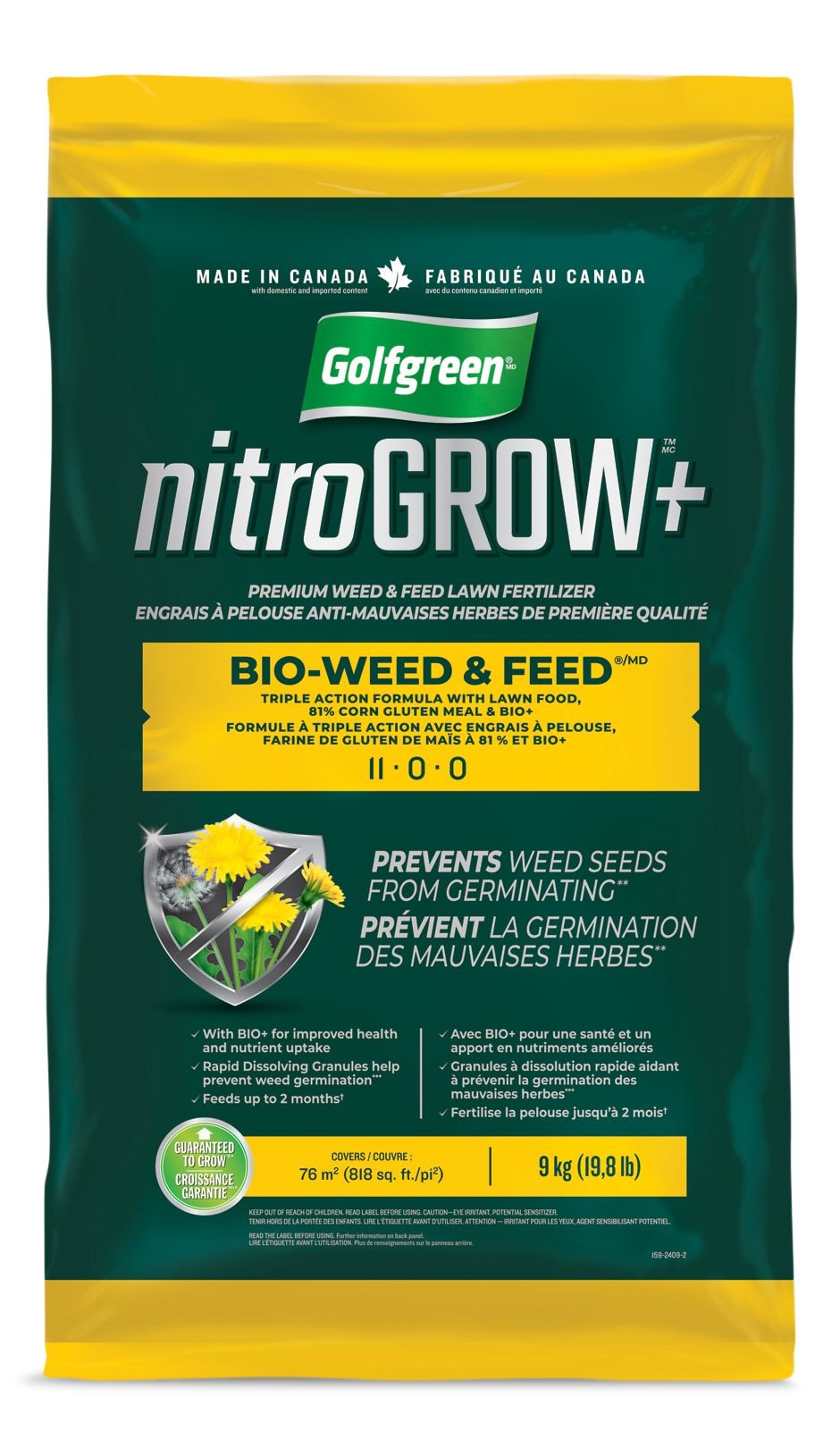 Nitrogrow+ Bio-Weed & Feed Lawn Fertilizer, 11-00-00, 9-kg E9Q9 - product image 1