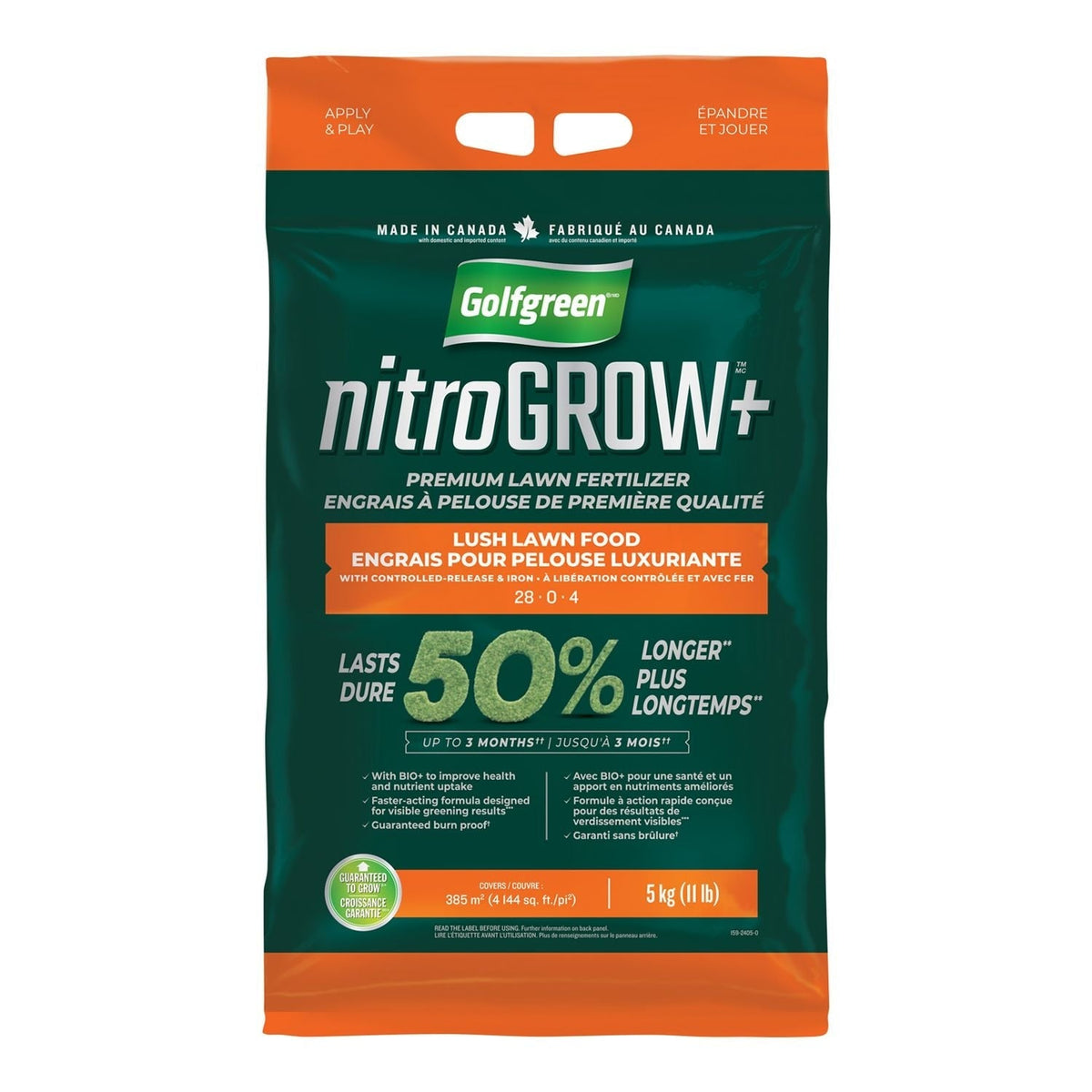 Nitrogrow+ Premium Nitrogen Enriched Lush Lawn Fertilizer, 28-0-4, 5-kg N6E0 - product image 1