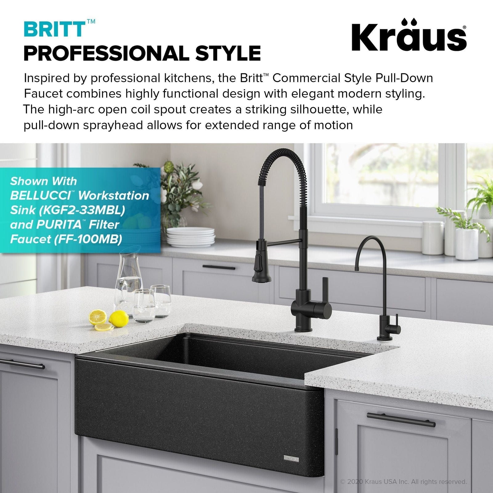 Britt Commercial Style Pull-Down Single Handle Kitchen Faucet, Matte Black A1X3 - product image 6