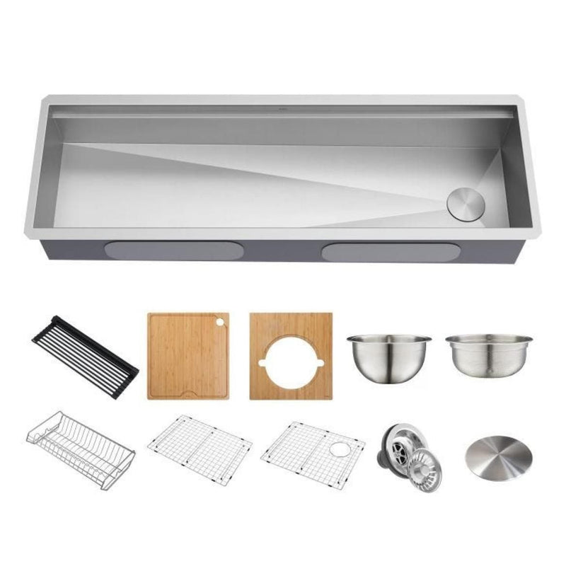 Kore 2-Tier Workstation Undermount 16-Gauge Single Bowl Kitchen Sink with 11-Piece Chef’s Kit, 57-in S1B5