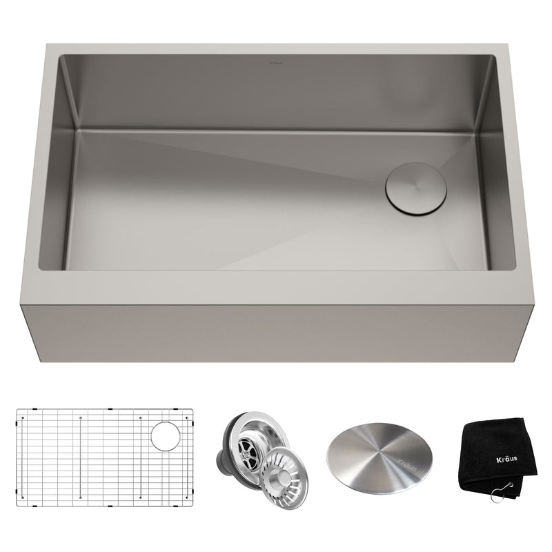 Kore Apron Front Farmhouse Stainless Steel Single Bowl Kitchen Sink with Add-Ons, 33x21x10-in L3F1