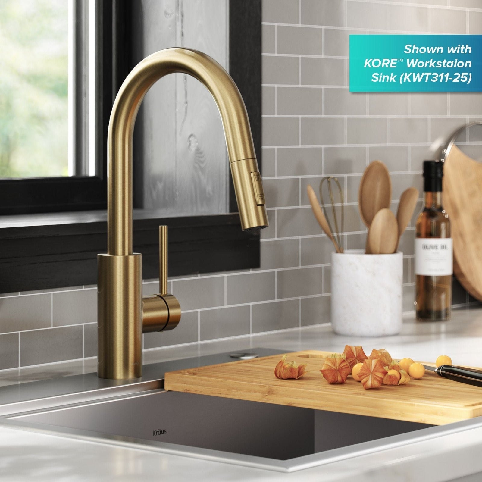 Oletto Pull-Down Single Handle Kitchen Faucet with QuickDock Top Mount Installation Assembly, Spot Free Antique Champagne Bronze W4F1 - product image 3