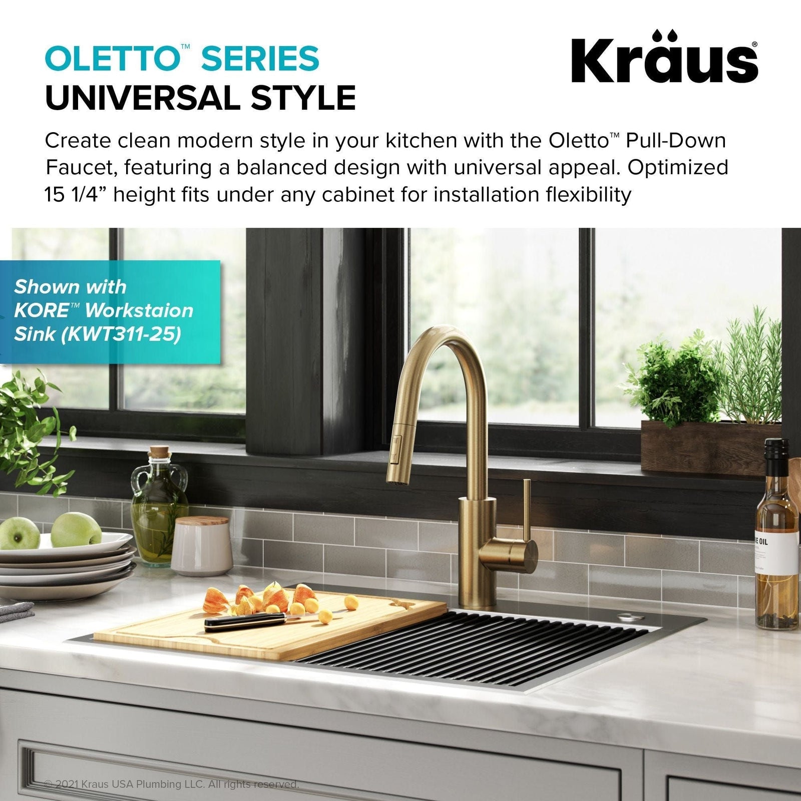 Oletto Pull-Down Single Handle Kitchen Faucet with QuickDock Top Mount Installation Assembly, Spot Free Antique Champagne Bronze W4F1 - product image 4