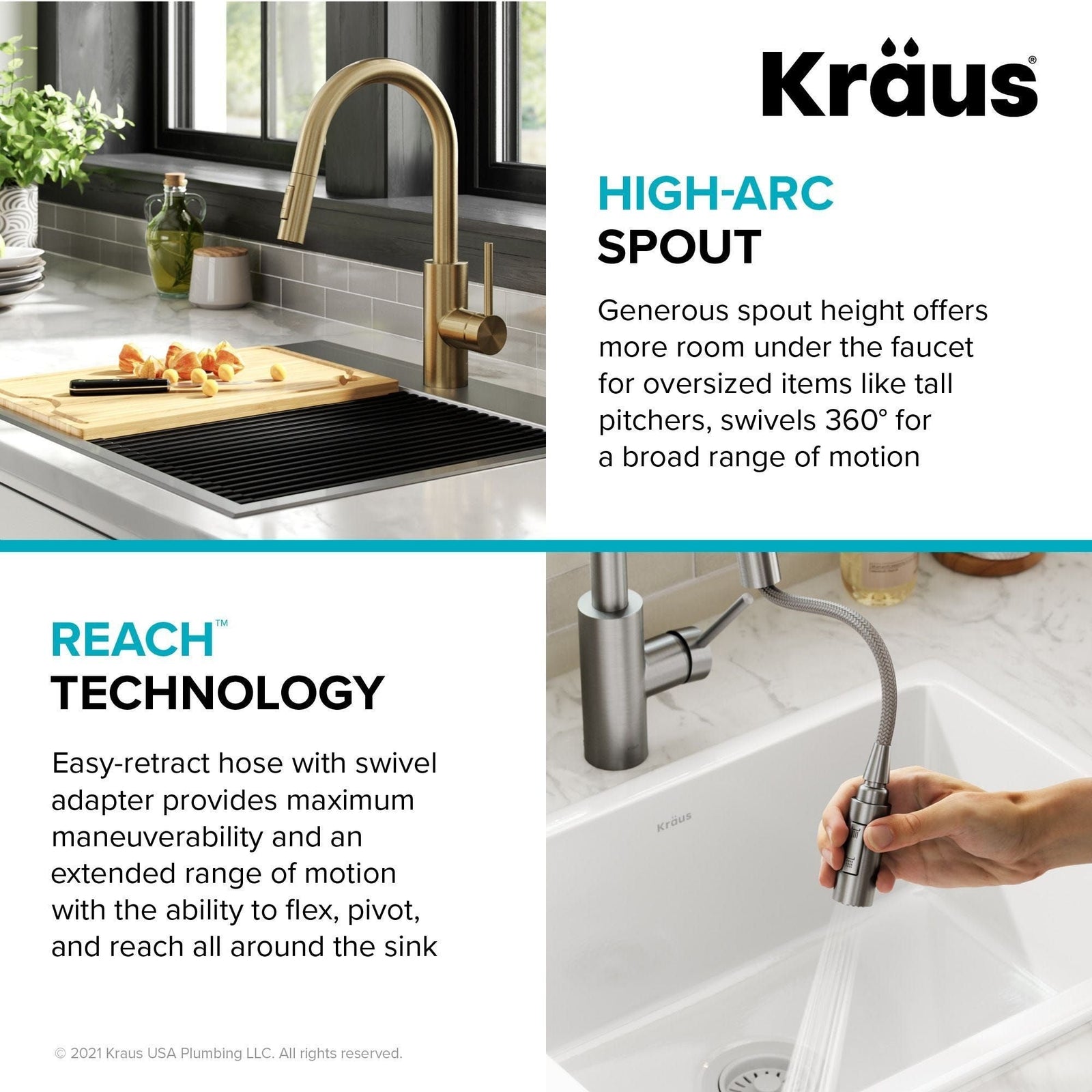 Oletto Pull-Down Single Handle Kitchen Faucet with QuickDock Top Mount Installation Assembly, Spot Free Antique Champagne Bronze W4F1 - product image 7