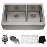 Standard PRO Apron Front Farmhouse Stainless Steel Double Bowl Kitchen Sink, 33x21x10-in Q2D3 - product image 1