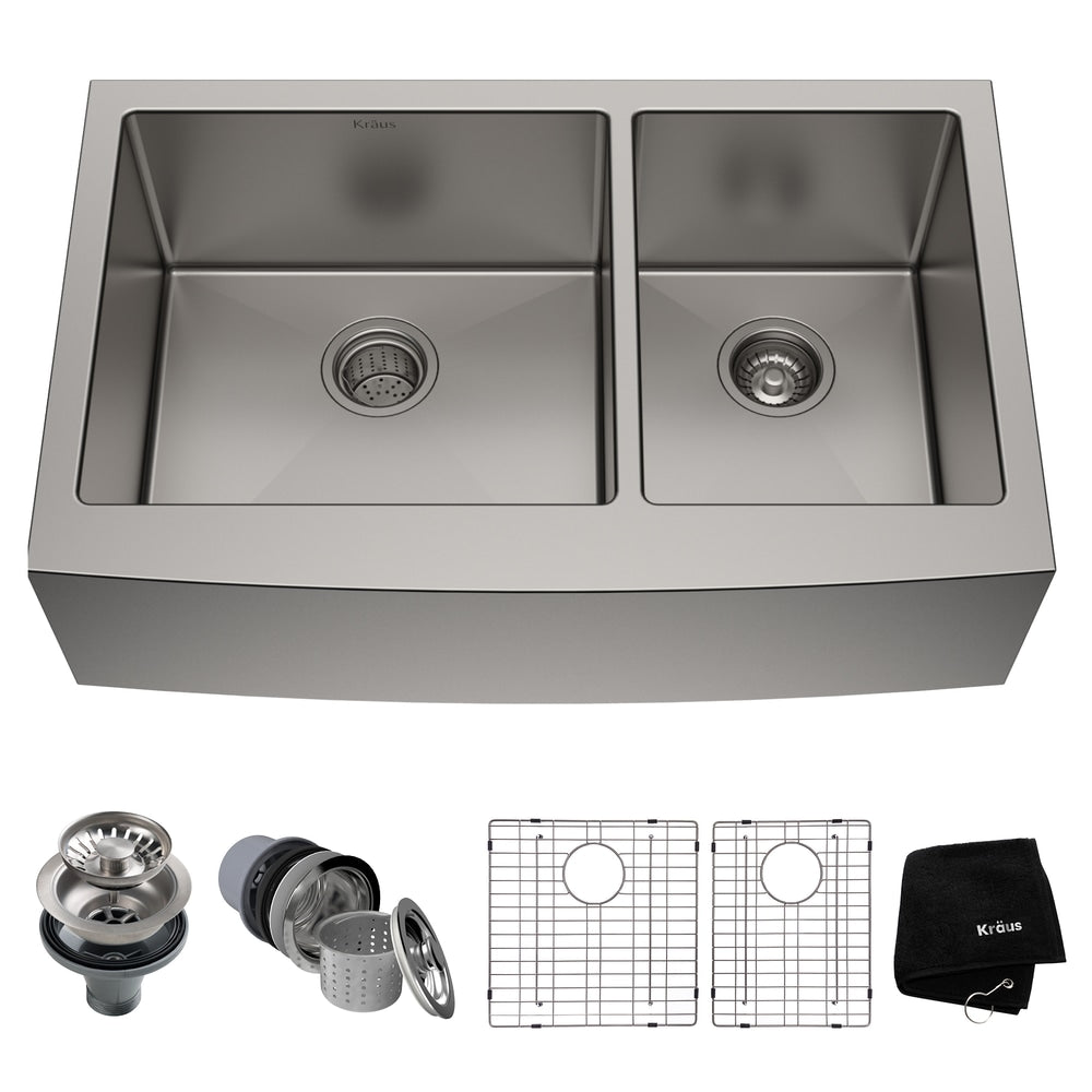 Standard PRO Apron Front Farmhouse Stainless Steel Double Bowl Kitchen Sink, 33x21x10-in Q2D3 - product image 1