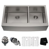 Standard PRO Apron Front Farmhouse Stainless Steel Double Bowl Kitchen Sink, 36x21x10-in F6C9 - product image 1