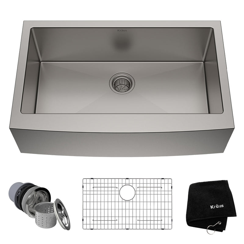 Standard PRO Apron Front Farmhouse Stainless Steel Single Bowl Kitchen Sink, 33x21x10-in G1I4