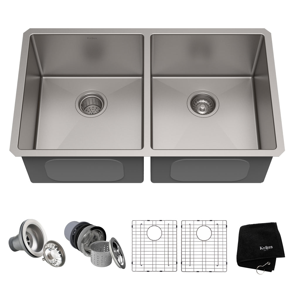 Standard PRO Undermount Stainless Steel Double Bowl 50/50 Kitchen Sink, 33x19x10-in B3E0 - product image 1