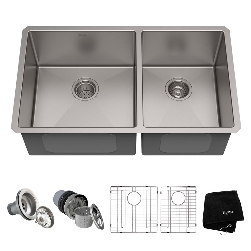 Standard PRO Undermount Stainless Steel Double Bowl 60/40 Kitchen Sink, 33x19x10-in G0C8
