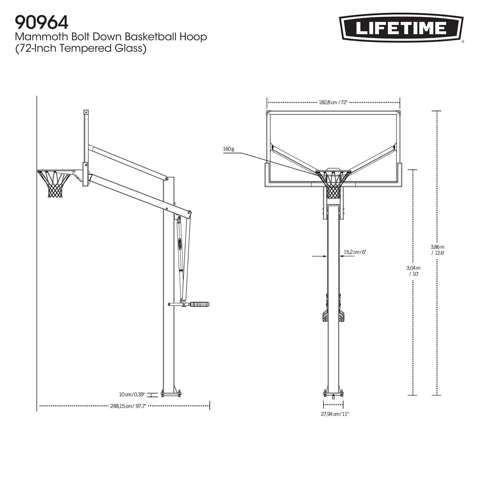 Mommoth Bolt Down Basketball Hoop with 72-in Tempered Glass A0Y0 - product image 8