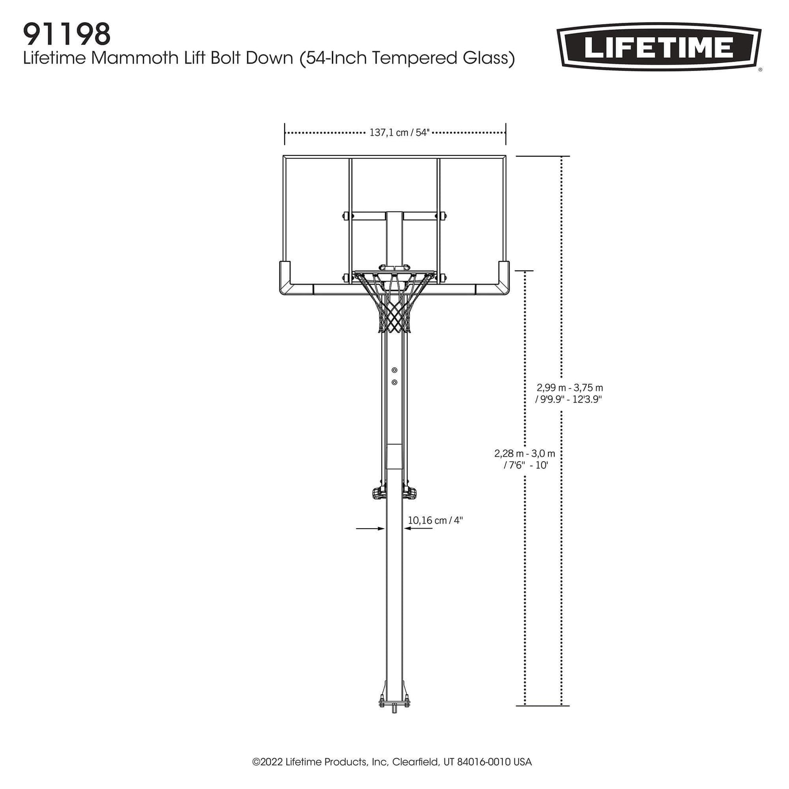 Portable Adjustable In-Ground Mammoth Bolt Down Outdoor Basketball Hoop, 54-in P1K7 - product image 7
